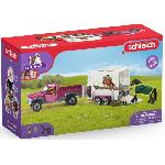 Figurine Miniature - Personnage Miniature Pick-up avec remorque pour cheval. coffret figurines schleich avec 38 éléments dont 1 cheval inclus. Schleich 42346 Horse Club