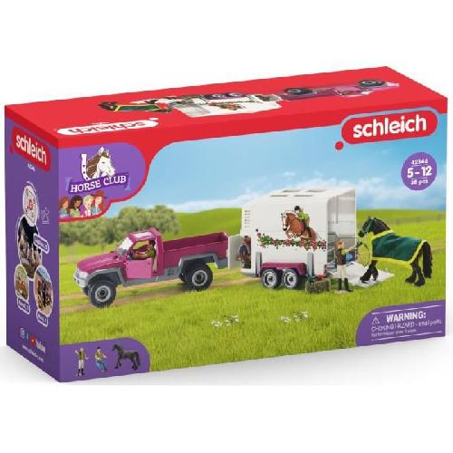 Figurine Miniature - Personnage Miniature Pick-up avec remorque pour cheval. coffret figurines schleich avec 38 éléments dont 1 cheval inclus. Schleich 42346 Horse Club