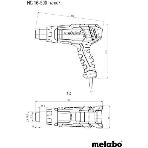 Decapeur Pistolet a air chaud - METABO - HG 16-500 - Buse a jet large - Buse reflectrice