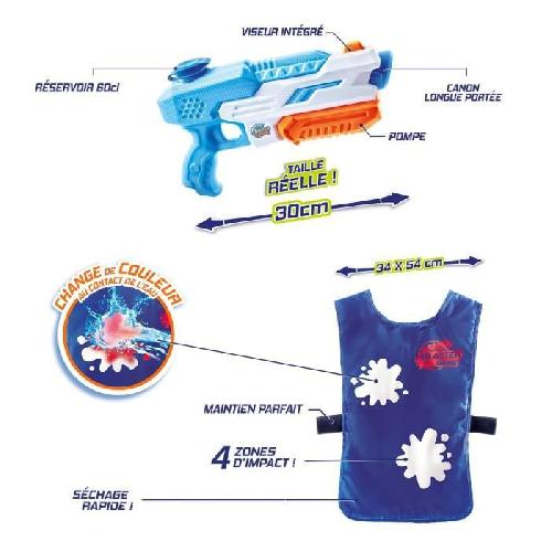 Pistolet A Eau - Jeu A Jet D'eau - Bombe A Eau Pistolet a eau Super Blaster Game - Compact Kit avec dossard - Canal Toys - A partir de 4 ans