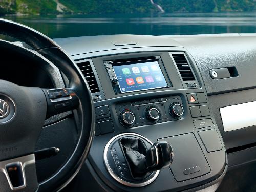 Facade autoradio VW Plaque de support autoradio 2Din noire pour VW T5 2003-2015 Touareg 2003-2010