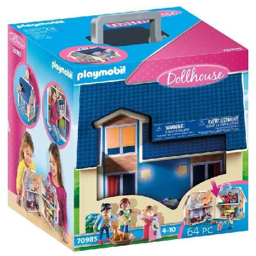 Univers Miniature - Habitation Miniature - Garage Miniature PLAYMOBIL 70985 Maison Transportable Bleue. 3 personnages. Accessoires inclus. 70985. Dollhouse. La maison traditionnelle