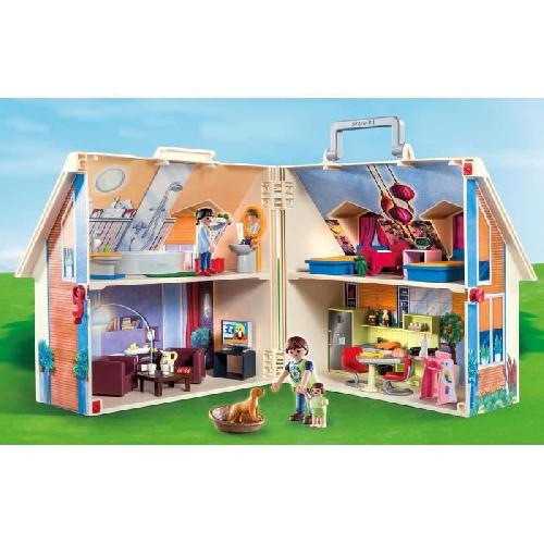 Univers Miniature - Habitation Miniature - Garage Miniature PLAYMOBIL 70985 Maison Transportable Bleue. 3 personnages. Accessoires inclus. 70985. Dollhouse. La maison traditionnelle