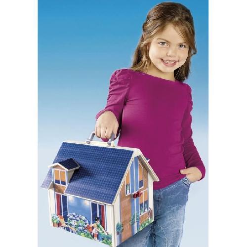 Univers Miniature - Habitation Miniature - Garage Miniature PLAYMOBIL 70985 Maison Transportable Bleue. 3 personnages. Accessoires inclus. 70985. Dollhouse. La maison traditionnelle