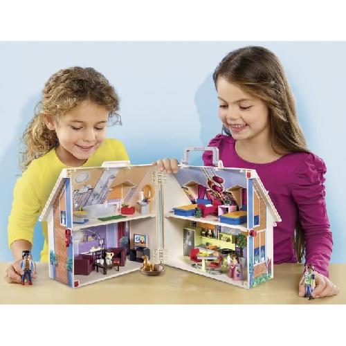 Univers Miniature - Habitation Miniature - Garage Miniature PLAYMOBIL 70985 Maison Transportable Bleue. 3 personnages. Accessoires inclus. 70985. Dollhouse. La maison traditionnelle