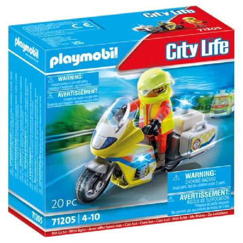 Univers Miniature - Habitation Miniature - Garage Miniature PLAYMOBIL 71205 Urgentiste avec moto. City Action Les Secouristes. effet lumineux. 20 pieces. Des 4 ans