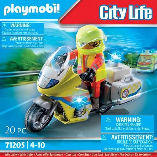 Univers Miniature - Habitation Miniature - Garage Miniature PLAYMOBIL 71205 Urgentiste avec moto. City Action Les Secouristes. effet lumineux. 20 pieces. Des 4 ans