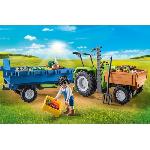 Univers Miniature - Habitation Miniature - Garage Miniature PLAYMOBIL - 71249 - Country La Ferme - Tracteur avec remorque