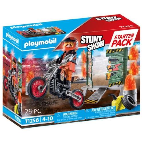 Univers Miniature - Habitation Miniature - Garage Miniature PLAYMOBIL 71256 Starter Pack Cascadeur. Moto Rutilante. Rampe de Feu. 29 pieces. Des 4 ans