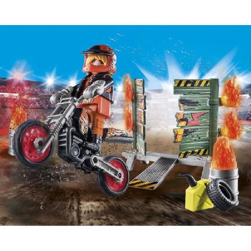 Univers Miniature - Habitation Miniature - Garage Miniature PLAYMOBIL 71256 Starter Pack Cascadeur. Moto Rutilante. Rampe de Feu. 29 pieces. Des 4 ans