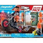 Univers Miniature - Habitation Miniature - Garage Miniature PLAYMOBIL 71256 Starter Pack Cascadeur. Moto Rutilante. Rampe de Feu. 29 pieces. Des 4 ans