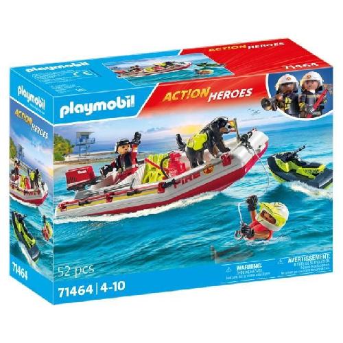 Univers Miniature - Habitation Miniature - Garage Miniature PLAYMOBIL 71464 Bateau de pompier et scooter des mers - Action Hereos - Les pompiers - Des 4 ans