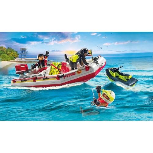 Univers Miniature - Habitation Miniature - Garage Miniature PLAYMOBIL 71464 Bateau de pompier et scooter des mers - Action Hereos - Les pompiers - Des 4 ans