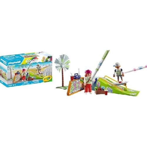 Figurine Miniature - Personnage Miniature PLAYMOBIL 71515 Skateurs avec rampe. Color. 44 pieces. avec crayons Crayola. Des 6 ans