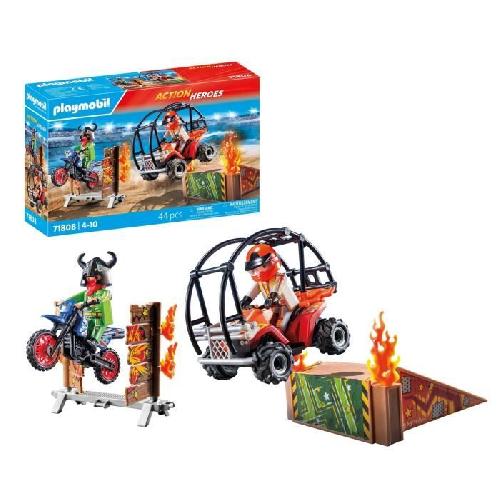 Univers Miniature - Habitation Miniature - Garage Miniature PLAYMOBIL 71808 Duo de cascadeurs avec quad et moto