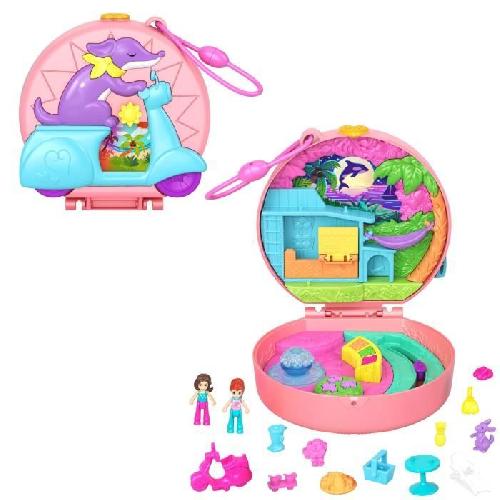 Poupee Polly Pocket-Aventure en Mobylette-Coffret 2 mini-figurines et animal HWN98