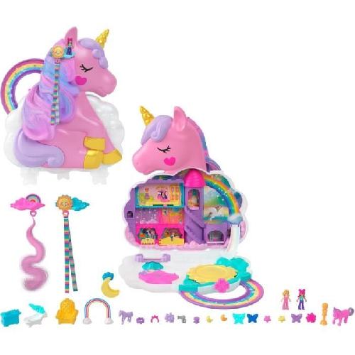 Figurine Miniature - Personnage Miniature Polly Pocket-Licorne Arc-en-ciel-Coffret 2 poupées et tete a coiffer HYD97