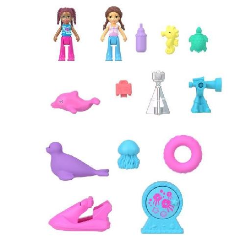 Poupee Polly Pocket-Sauvetage du dauphin-Coffret 2 mini-figurines et animaux HWN96