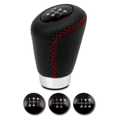 Levier - Pommeaux Pommeau Cuir Noir- Rouge Bague Marche Ar + 3 Pastilles De Vitesses