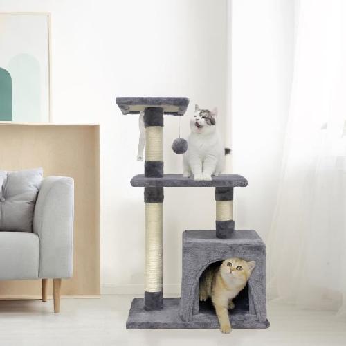 Arbre A Chat POPPY Arbre a chat gris 50 x 30 x 80 cm -  2 plateformes. 1 niche. poteaux a griffer