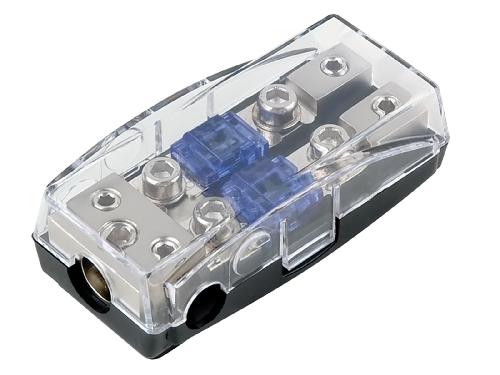 Porte-Fusibles pour auto Porte-fusible 2x mini ANL - argent - Sorties 1 x 35 mm2 + 2 x 20 mm2