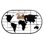 Porte-photo carte du monde en metal - 60 x 35 cm - Noir