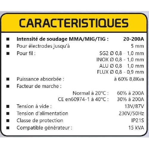 Fer A Souder - Poste A Souder Poste a souder Inverter VIP 200A Multi Process 4 en 1 - STANLEY - MMA. MIG GAZ. MIG NO GAZ. TIG - 10A a 200A