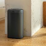 Poubelle - Corbeille - Support Sac Poubelle cuisine automatique - LOGAN - KITCHEN MOVE - 58 L - Inox gris mat avec cerclage