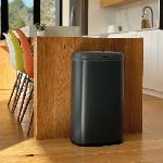 Poubelle - Corbeille - Support Sac Poubelle cuisine automatique - LOGAN - KITCHEN MOVE - 58 L - Inox gris mat avec cerclage