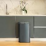 Poubelle - Corbeille - Support Sac Poubelle cuisine automatique - LOGAN - KITCHEN MOVE - 58 L - Inox gris mat avec cerclage