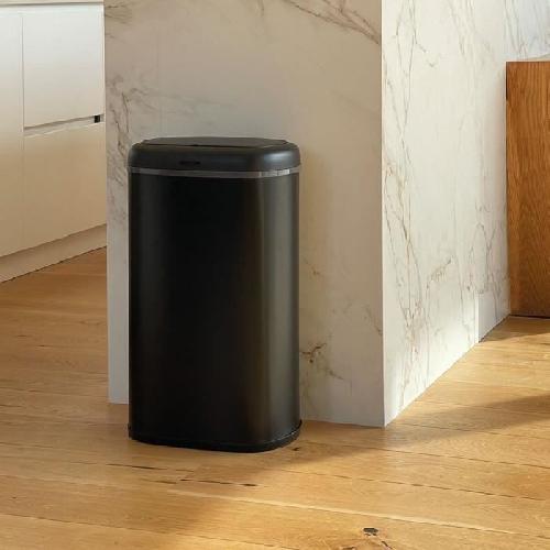 Poubelle - Corbeille - Support Sac Poubelle cuisine automatique - LOGAN - KITCHEN MOVE - 58 L - Inox noir mat avec cerclage