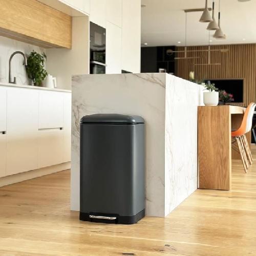 Poubelle - Corbeille - Support Sac Poubelle de cuisine a pedale - GREENWICH - KITCHEN MOVE - 40L - Design - Gris mat en acier inox