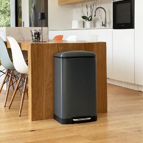 Poubelle - Corbeille - Support Sac Poubelle de cuisine a pedale - GREENWICH - KITCHEN MOVE - 40L - Design - Gris mat en acier inox