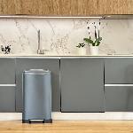 Poubelle - Corbeille - Support Sac Poubelle de cuisine a pedale - GREENWICH - KITCHEN MOVE - 40L - Design - Gris mat en acier inox