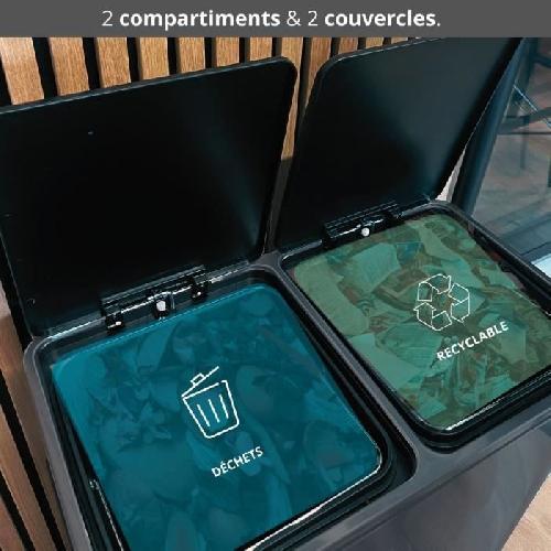 Poubelle - Corbeille - Support Sac Poubelle de cuisine a pedale tri selectif - MAJOR - KITCHEN MOVE - 60L -2x30L- - Acier inox - Gris mat