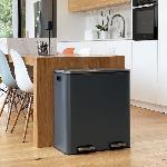 Poubelle - Corbeille - Support Sac Poubelle de cuisine a pedale tri selectif - MAJOR - KITCHEN MOVE - 60L -2x30L- - Acier inox - Gris mat