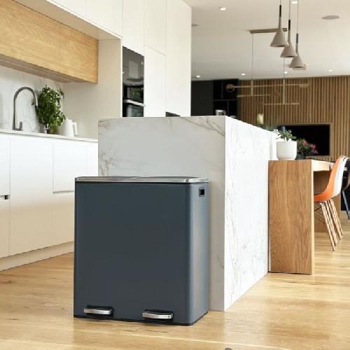 Poubelle - Corbeille - Support Sac Poubelle de cuisine a pedale tri selectif - MAJOR - KITCHEN MOVE - 60L -2x30L- - Acier inox - Gris mat