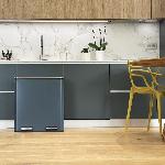 Poubelle - Corbeille - Support Sac Poubelle de cuisine a pedale tri selectif - MAJOR - KITCHEN MOVE - 60L -2x30L- - Acier inox - Gris mat