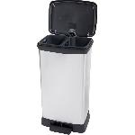 Poubelle - Corbeille - Support Sac Poubelle Duo Rectangle - DECO BIN - CURVER - 46L -23+23L- - Double compartiment - 39 x 29 x 72 cm - Gris metallise