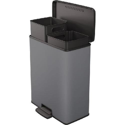 Poubelle - Corbeille - Support Sac Poubelle Duo Rectangle - DECO BIN - CURVER - 52L -26+26L- - 49 x 32 x 61 cm - Anthracite