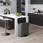 Poubelle - Corbeille - Support Sac Poubelle Duo Rectangle - DECO BIN - CURVER - 52L -26+26L- - 49 x 32 x 61 cm - Anthracite