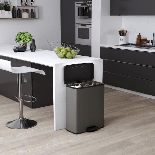 Poubelle - Corbeille - Support Sac Poubelle Duo Rectangle - DECO BIN - CURVER - 52L -26+26L- - 49 x 32 x 61 cm - Anthracite