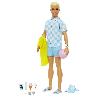 Poupee Barbie-Ken Plage-Poupée blonde short de bain et accessoires de plage HPL74