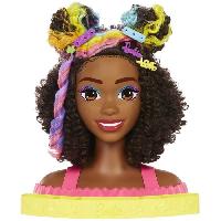 Poupee - Peluche Barbie-Ultra Chevelure-Tete a Coiffer brune frisée meches arc-en-ciel HMD79