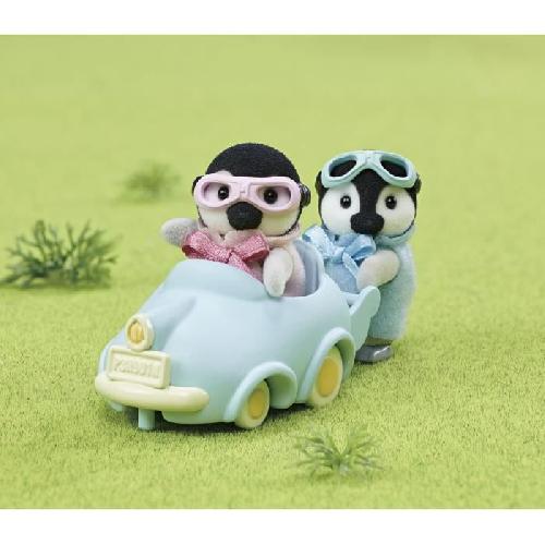 Figurine Miniature - Personnage Miniature Poupée - SYLVANIAN FAMILIES - Les jumeaux Pingouin - Voiture et lunettes - Articulés