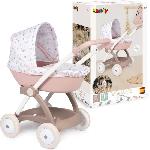 Poussette Landau pour poupee Baby Nurse - Smoby - Avec nacelle et canopy en plastique - Rose et blanc