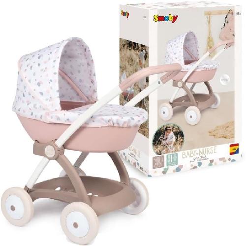 Landau - Poussette Poussette Landau pour poupée Baby Nurse - Smoby - Avec nacelle et canopy en plastique - Rose et blanc