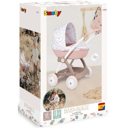 Landau - Poussette Poussette Landau pour poupée Baby Nurse - Smoby - Avec nacelle et canopy en plastique - Rose et blanc