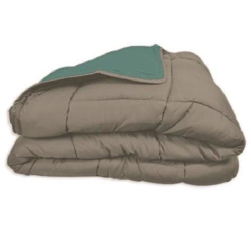 Couette POYET MOTTE Couette Microfibre 400g/m² CALGARY - 140 x 200 cm - Gris galet et Vert lac