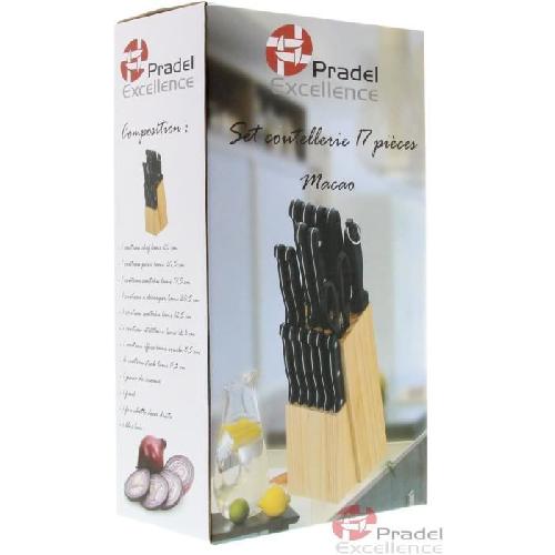 Couteau De Cuisine PRADEL EXCELLENCE Bloc en bois 17 pieces MACAO noir. gris et beige